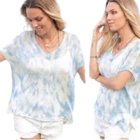 Wooden Ships Blue & White Tie Dye Printed Oversized Short Sleeve Knit Sweater XS - Picture 1 of 11